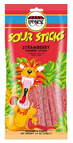 Paskesz Sour Sticks Strawberry Flavored Sticks 3.5 oz